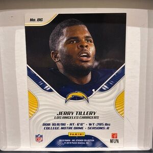 2019 Panini NFL Sticker Collection - #86 Jerry Tillery (RC)